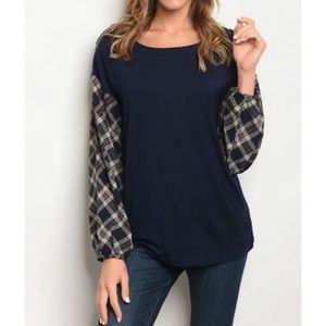 Navy plaid top